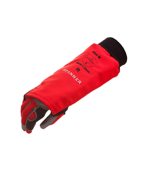 Manchettes protection anticoupure de l'avant bras droit, bord tricoté, coloris rouge