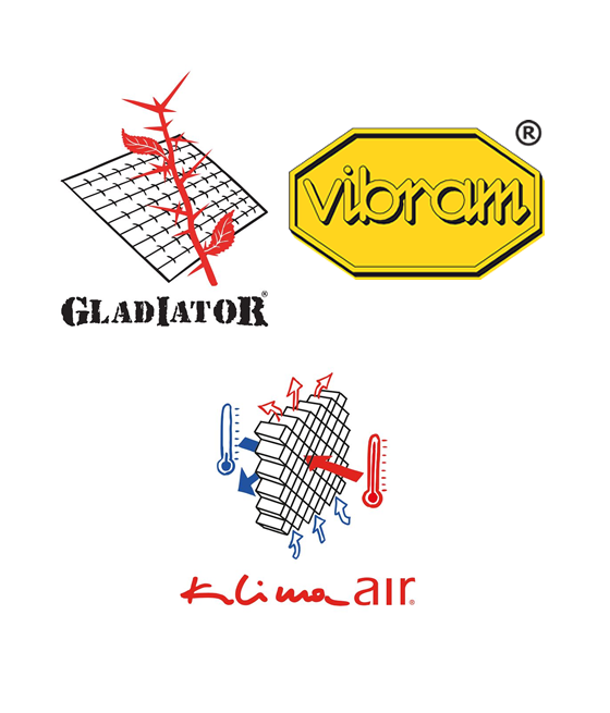 Revêtement Gladiator, semelles en Vibram et tissu KlimaAir