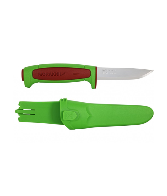 couteau avec une lame en acier inoxydable et de couleur verte flashy pour le retrouver facilement