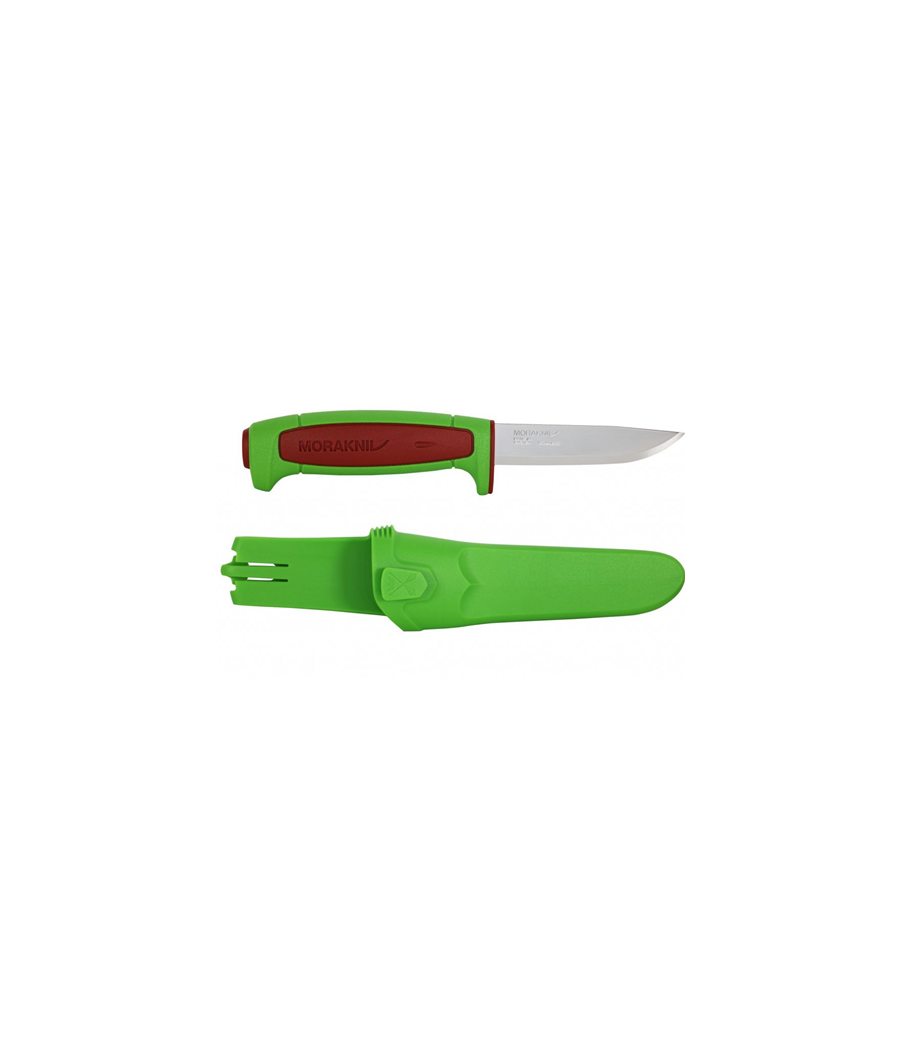 couteau avec une lame en acier inoxydable et de couleur verte flashy pour le retrouver facilement