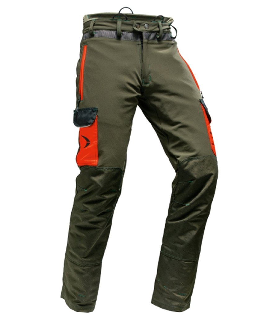 Pantalon anticoupures Type A de couleur kaki avec renforts Gladiator noirs et poches orange